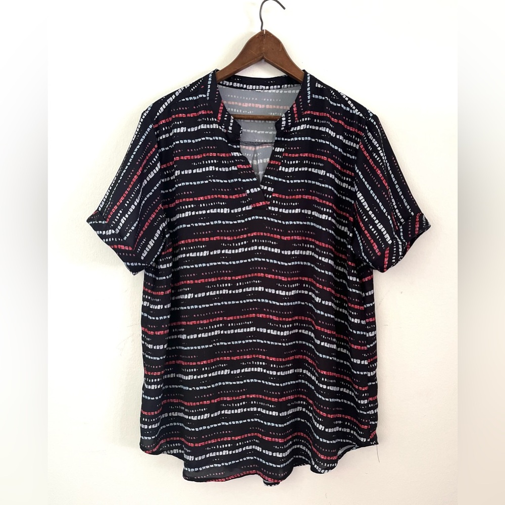 SHEIN Short Sleeve V Neck Light Flowy Fabric Top Size XL
